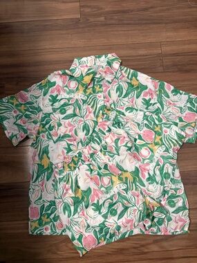 Tropical Print Short Sleeve Short Set - Pink & Green